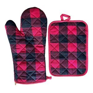 Buffalo Plaid Oven Mitt & Pot Holder Set Red Black Christmas Cabincore Kitchen